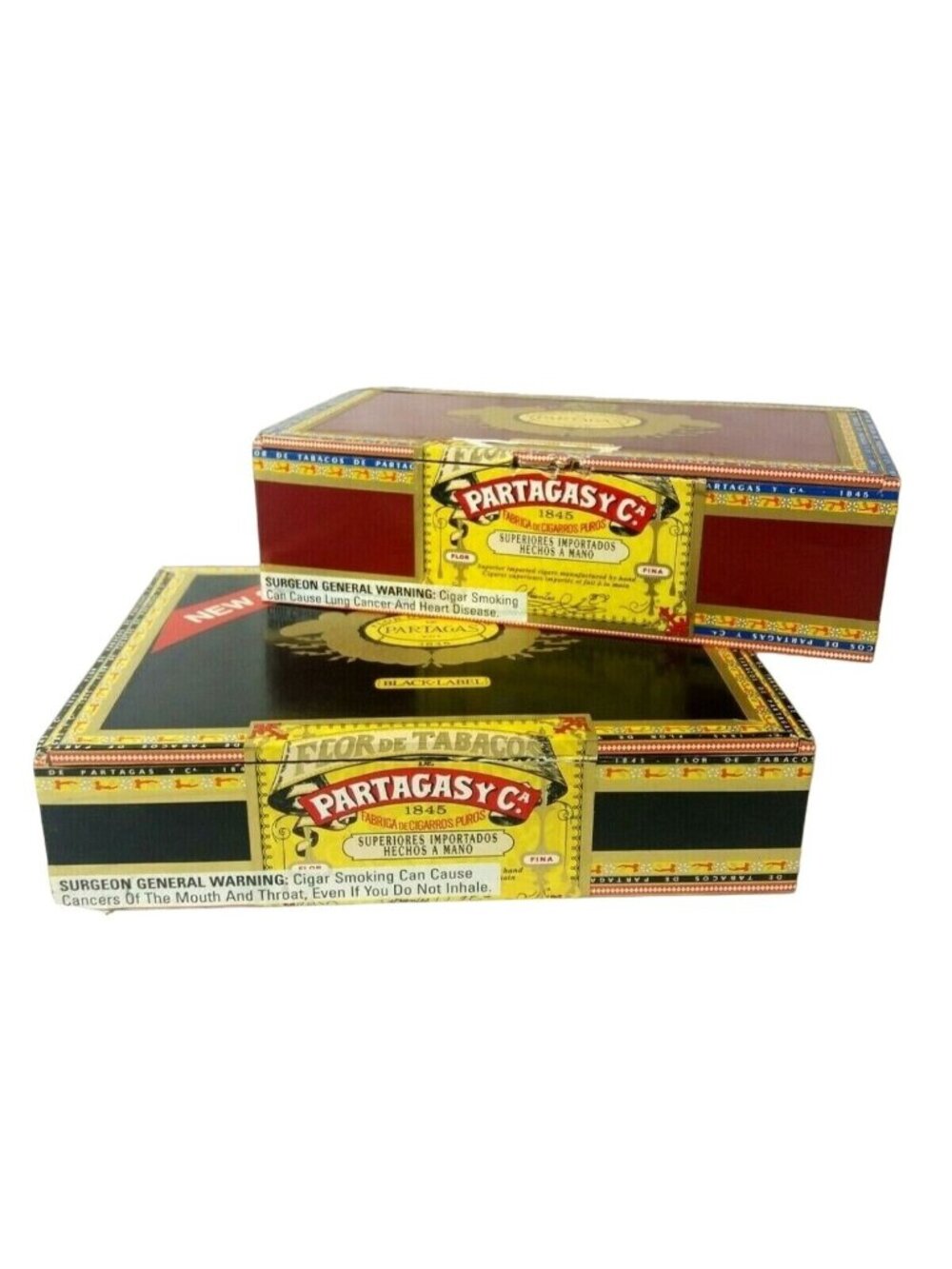 Two Partagas Wooden Cigar Boxes Empty Storage Black Red Vintage Dominican Made